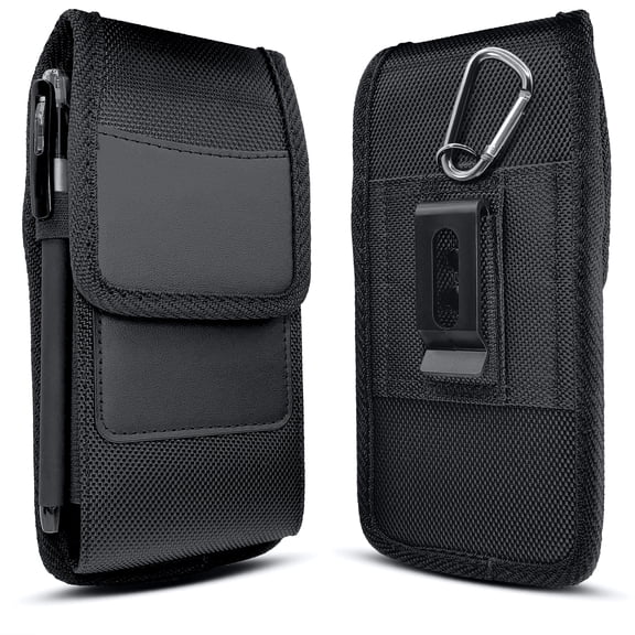 Bomea Holster for iPhone 16, 16e, 16 Pro, 15, 14, 13, 12, 11, Xs, X, XR, Rugged Nylon Cell Phone Belt Holder Case with Clip for Men, Pouch Cover Fits Phone with Case on