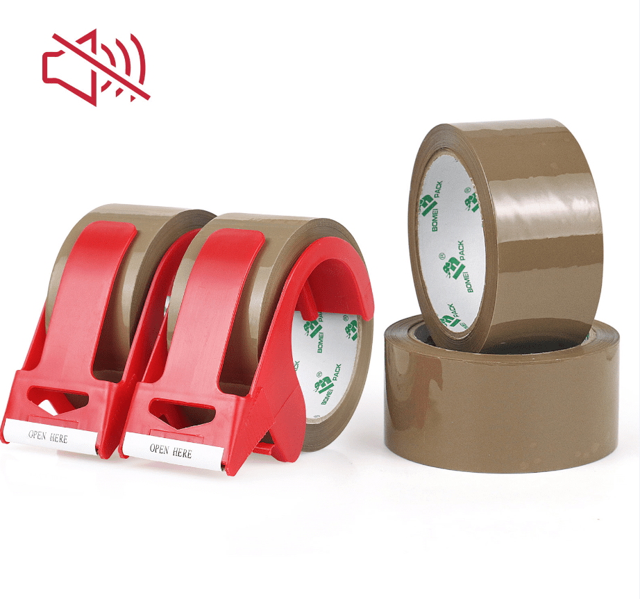 Bomei Pack Brown Quiet Packing Tape, 4 Pack, 1.88 Inch x 55 Yards With 2 Dispenser