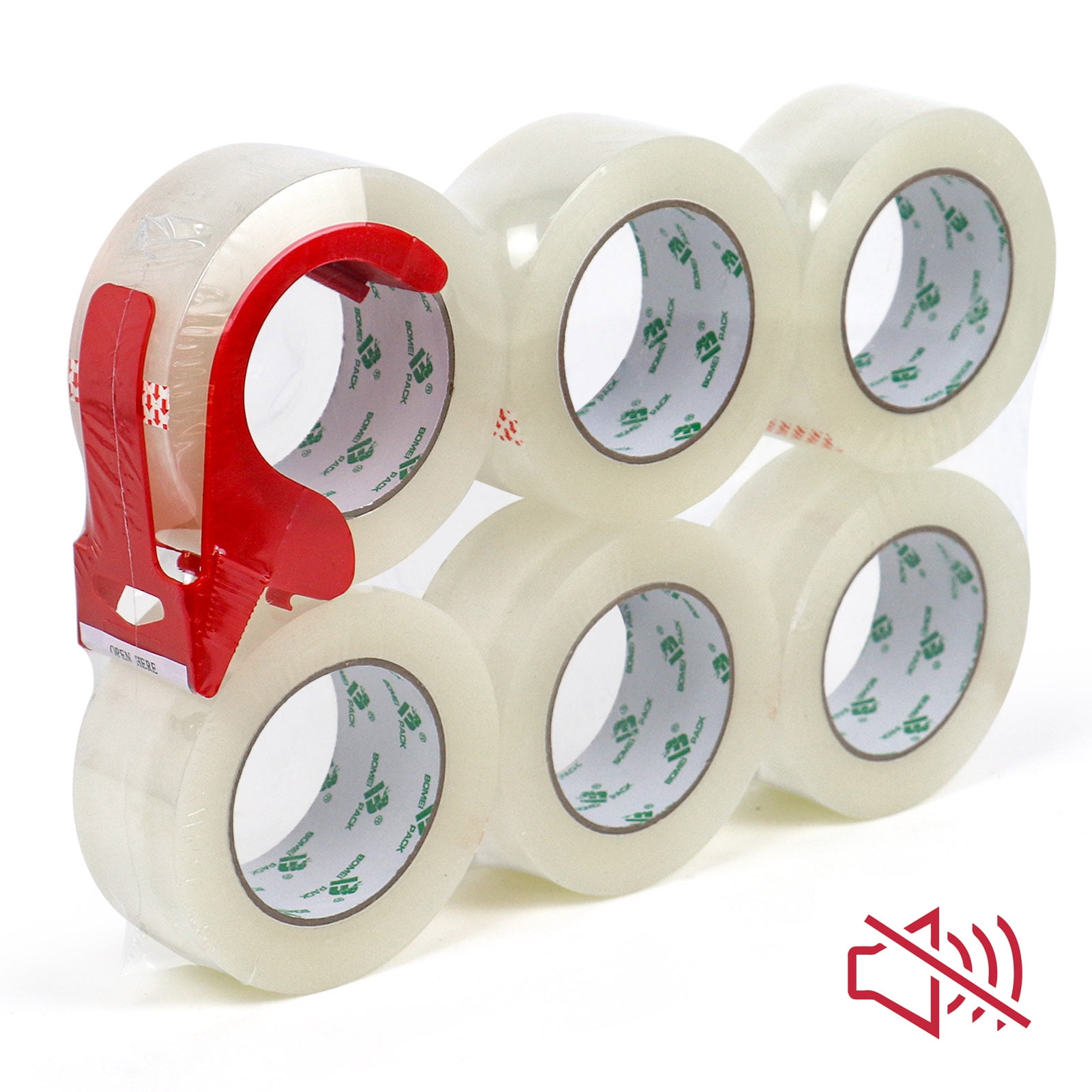 Bomei Pack No Noise Quiet Clear Packing Tape, 6-Roll, 2.4Mil 1.88Inch 110Yards