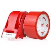 Bomei Pack Red Packing Tape with Dispenser, 2 Refill Rolls, 1.88 Inch x 55 Yards