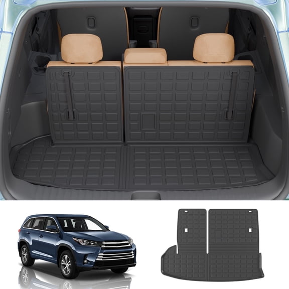 Bomely Cargo Mat Compatible with 2014-2019 Toyota Highlander Trunk Mat Cargo Mat Cargo Liner All Weather Back Seat Cover Protector 2018 Highlander Accessories (Trunk Mat with Backrest Mat)