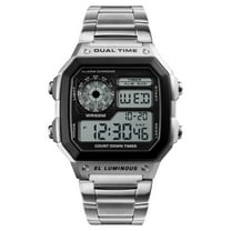 Bomieux Watches for Man Classic Square Stainless Steel Digital Watch with Dual Time, Stopwatch, Alarm & Calendar Gift for Men