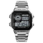 Bomieux Watches for Man Classic Square Stainless Steel Digital Watch with Dual Time, Stopwatch, Alarm & Calendar Gift for Men
