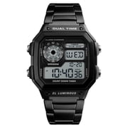 Bomieux Watches for Man Classic Square Stainless Steel Digital Watch with Dual Time, Stopwatch, Alarm & Calendar Gift for Men
