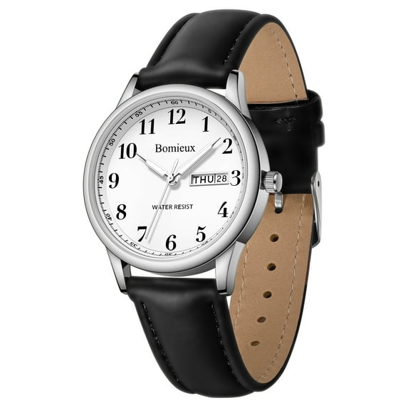 Bomieux Watches for Man Minimalist Quartz Watch with Leather Strap & Calendar 30M Water Resistant Watch Gift for Man