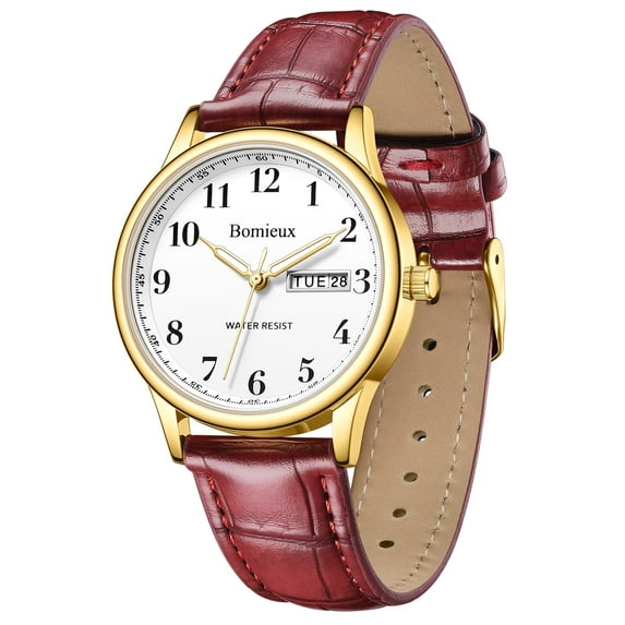 Bomieux Watches for Man Minimalist Quartz Watch with Leather Strap & Calendar 30M Water Resistant Watch Gift for Man