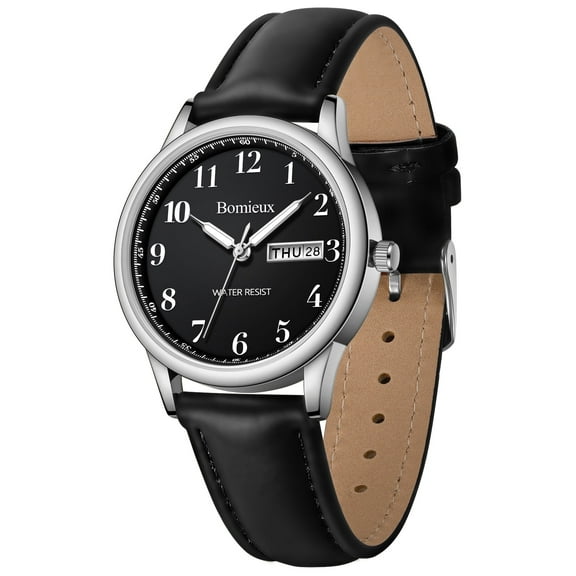 Bomieux Watches for Man Minimalist Quartz Watch with Leather Strap & Calendar 30M Water Resistant Watch Gift for Man