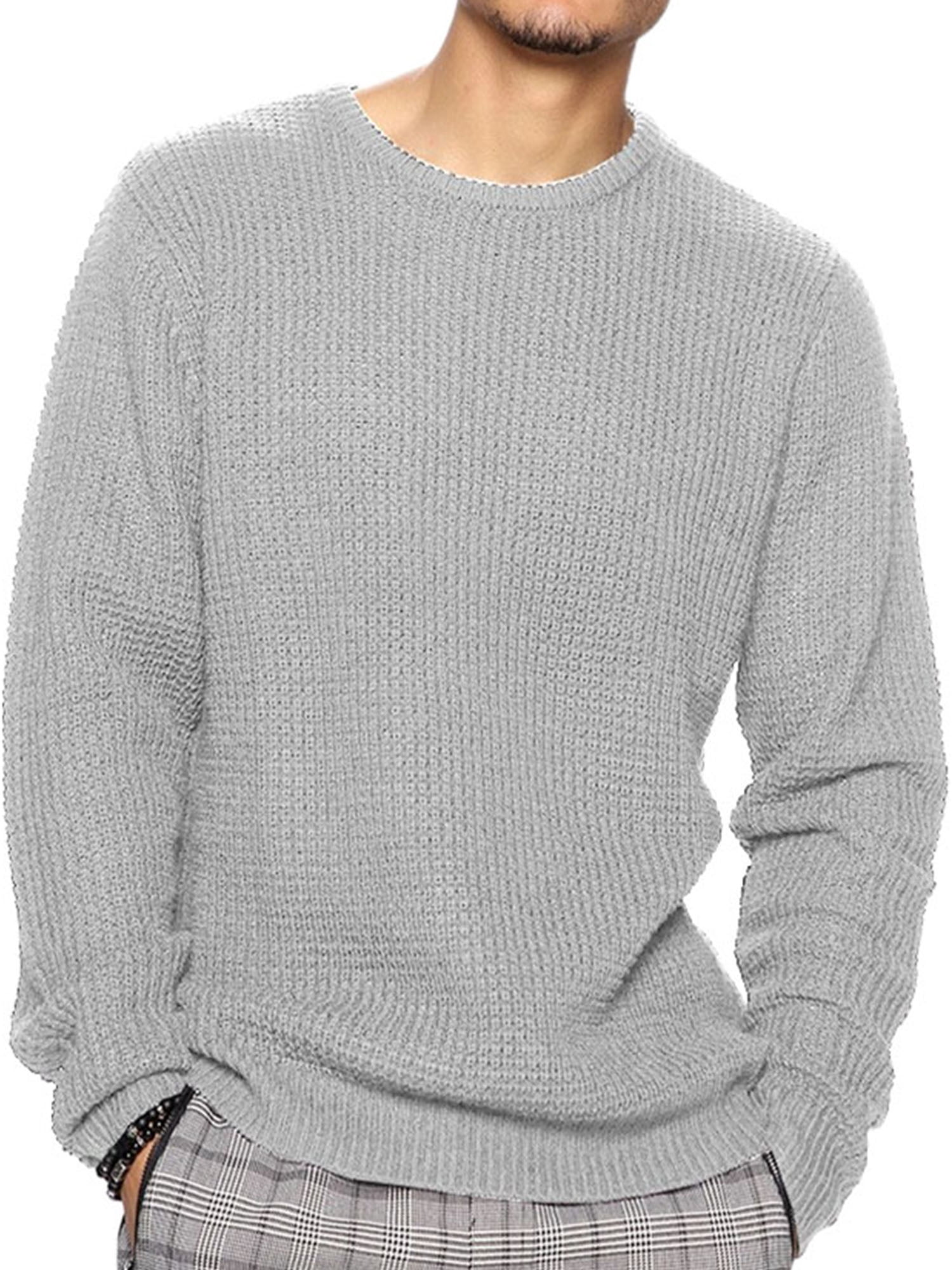 Bomotoo Mens Loose Knitted Sweaters Winter Warm Knitwear Jumper Tops Work  Casual Long Sleeve Pullover Light Grey 3XL - Walmart.com