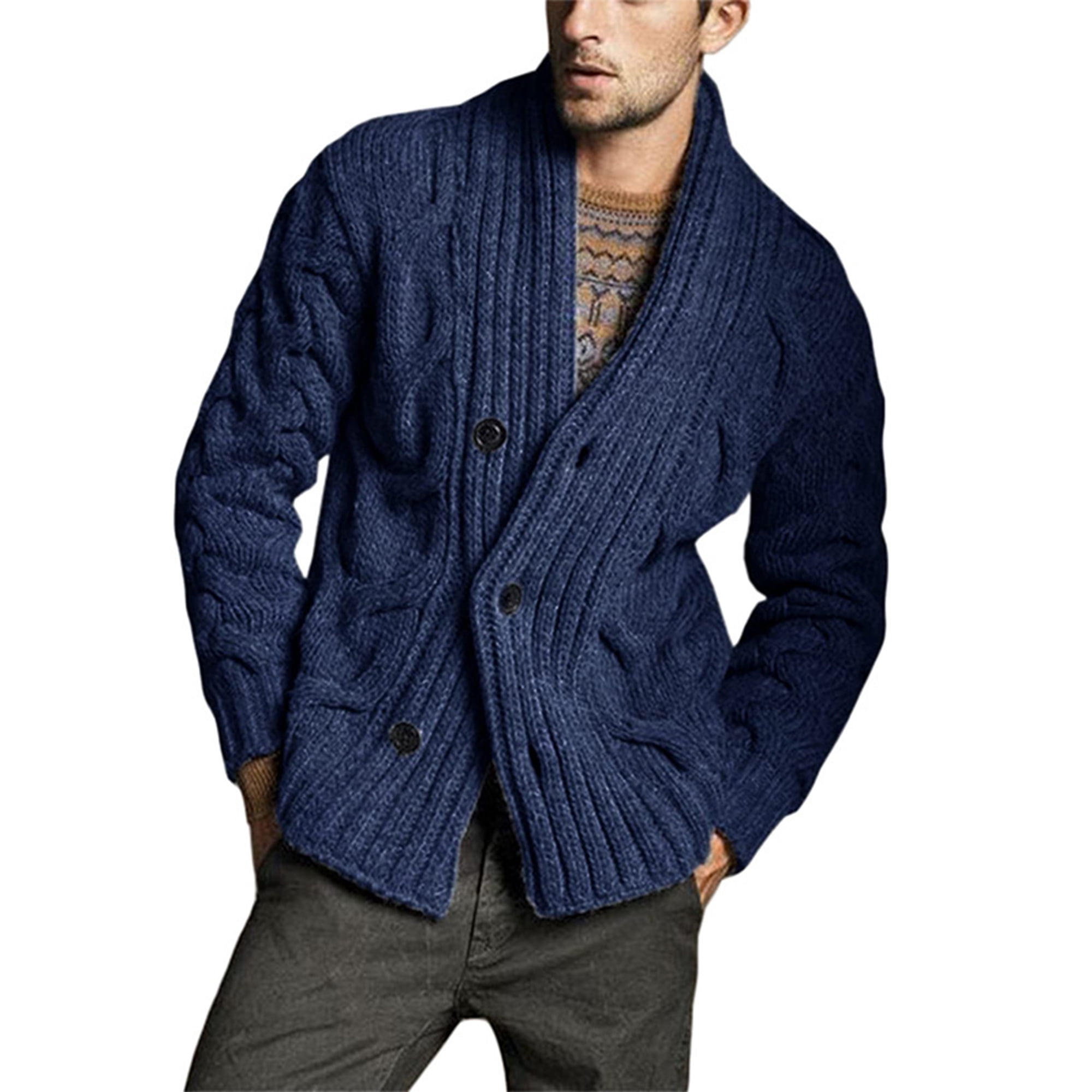 Bomotoo Mens Slim Fit Cardigans Long Sleeve Knitwear Cardigan Sweater  Winter Warm Plain Solid Color Sweaters Navy Blue M - Walmart.com