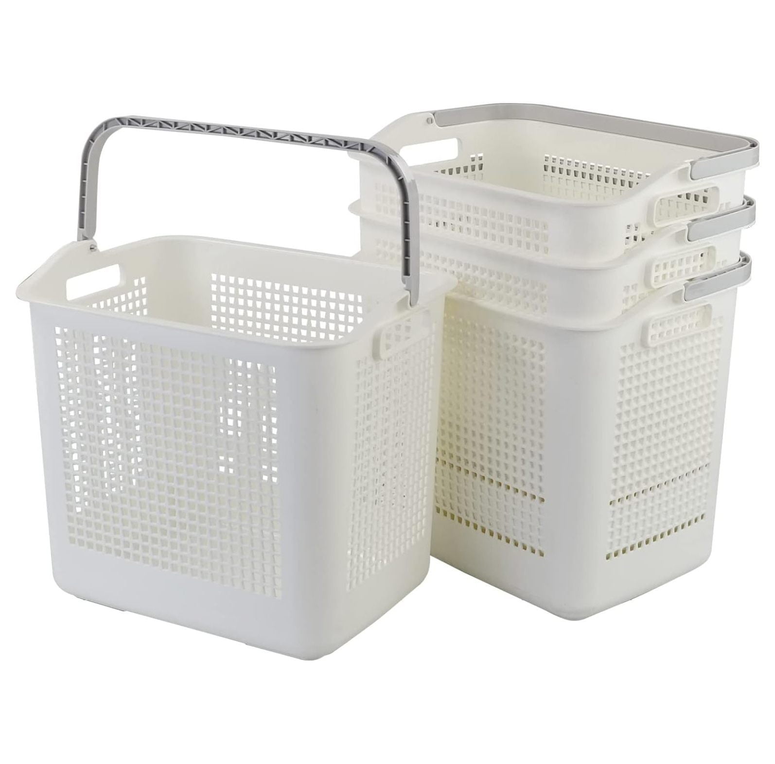 Bomrokson 35 L Plastic Laundry Storage Basket, White Laundry Hamper