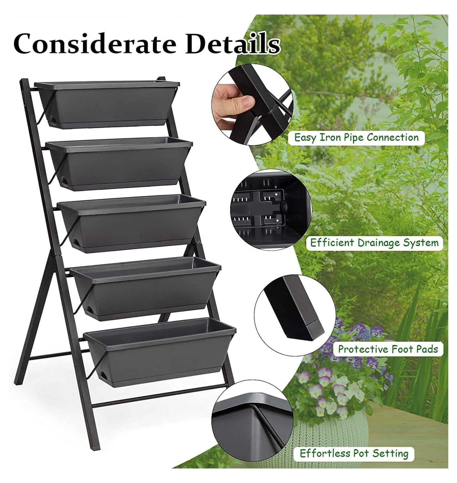 Bomrokson 5 Tiers Raised Garden Bed, Freestanding Planter Box Container