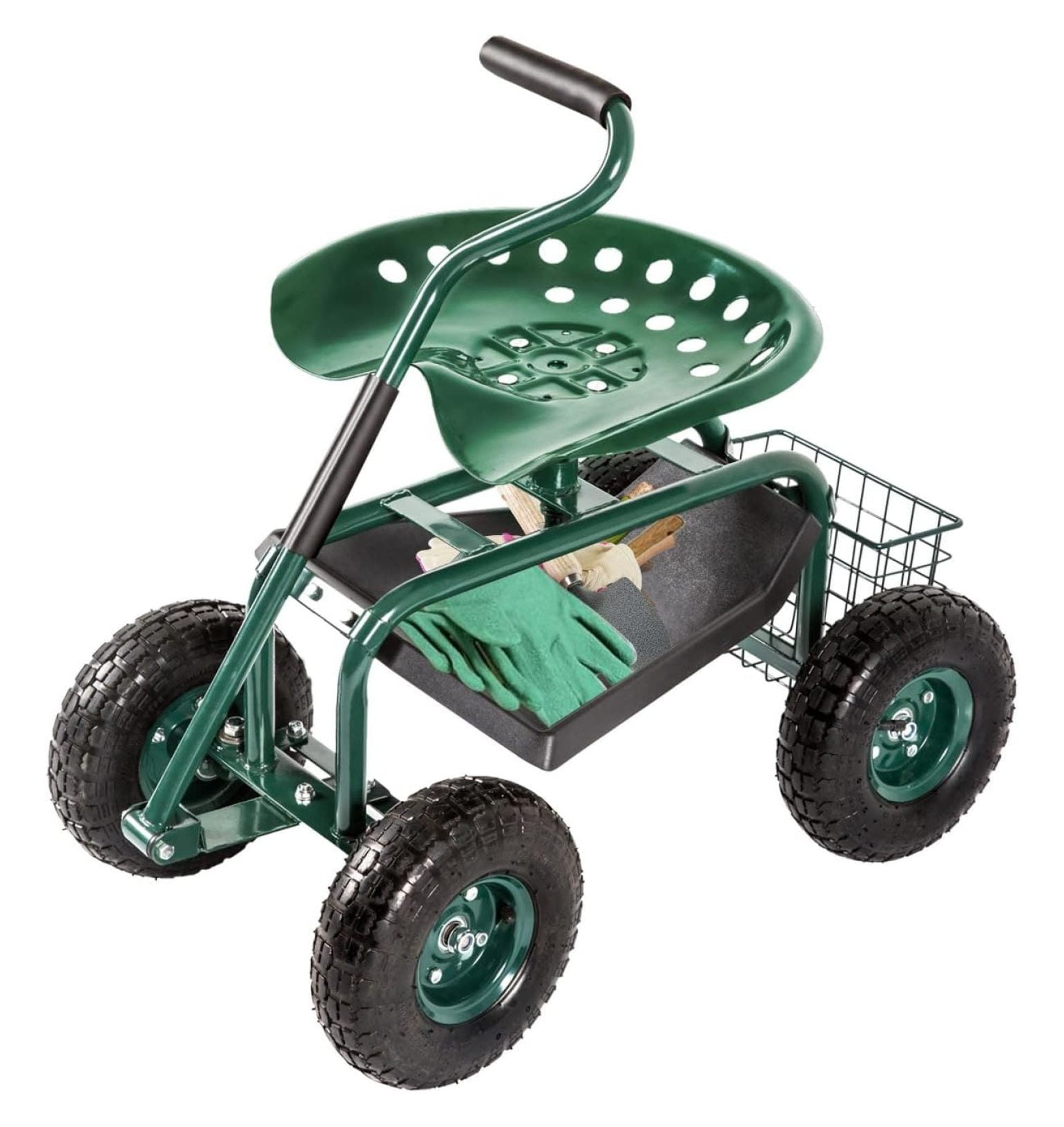 Bomrokson Garden Cart Rolling Scooter with Extendable Handle Work Seat