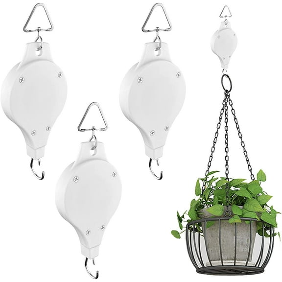Bomutovy Adjustable Plant Pulley Hanger, 3 Pack Retractable Plant Hanger, Adjustable Plant Hanger for Garden Hanging Basket Pots and Bird Feeder, White