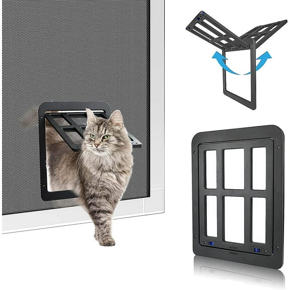 Trianu Pet Screen Dog Door Cat Door with Magnetic Flap Lockable Dog Doors for Existing Screen/Sliding Door, Window and Porch - 8.2"x 9.6", Black