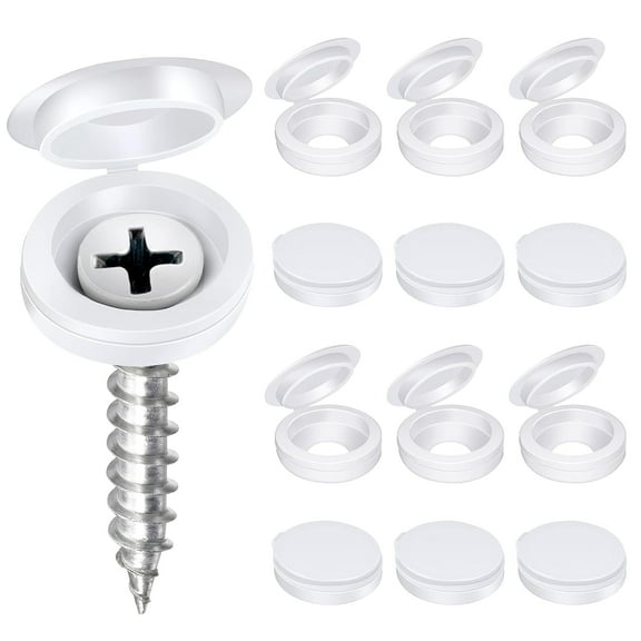 Trianu Screw Caps, 200Pcs Plastic Hinged Screw Cover Caps Fold Screw Snap Covers Washer Flip Tops for Covering Screw Heads, Screw Protection (White)