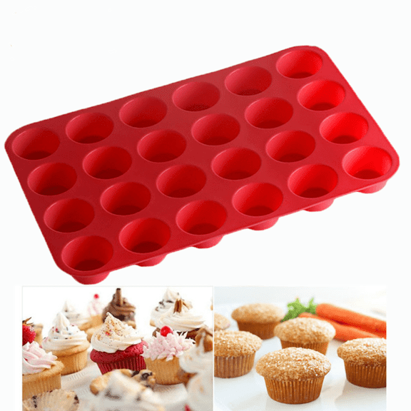 Trianu Silicone Mini Muffin Pan Silicone Molds, 1 Pack Silicone Mini Cupcake Pan with 24 Cups Muffin Tin (Red)