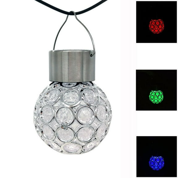 Trianu Solar Lantern Hanging Outdoor Christmas Decorative, LED Dia 78mm Color Changing Crystal Globe Hanging Lights Waterproof with S Hooks Decor in Garden, Pathway, Front Door