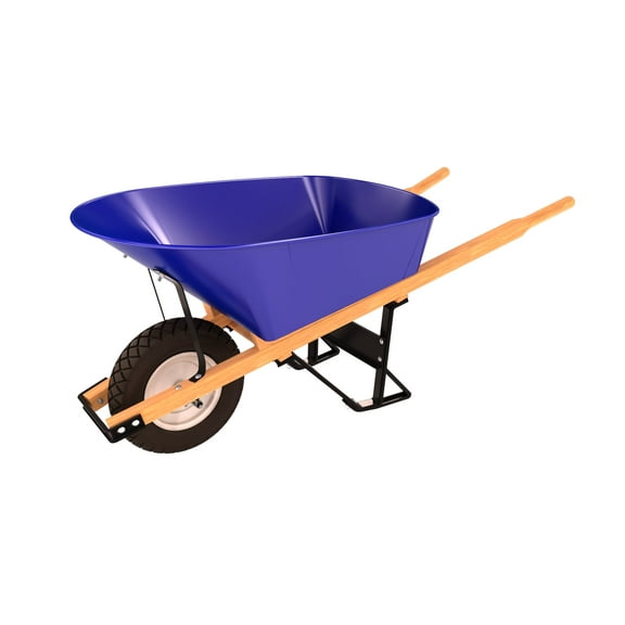 Bon 28-700 Single Flatfree Tire Steel Tray Wheel Barrow With Wood Handle, 6 Cubic Foot