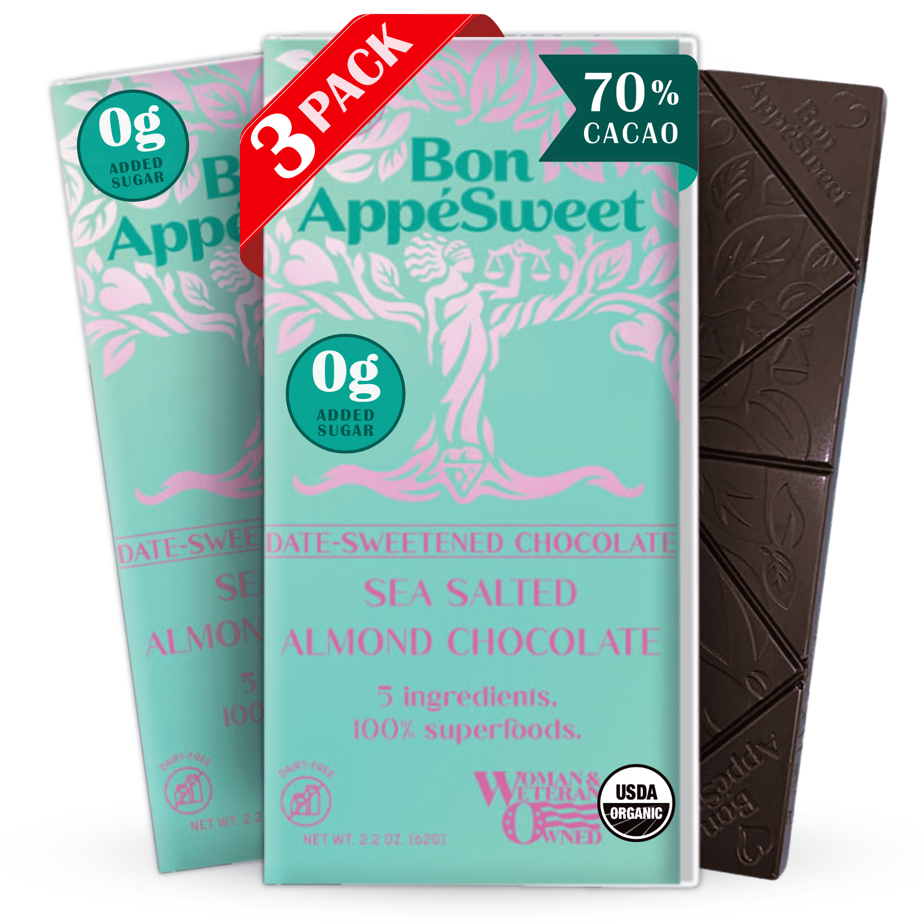 Bon AppèSweet Sea Salted Almond Chocolate - 3 Pack