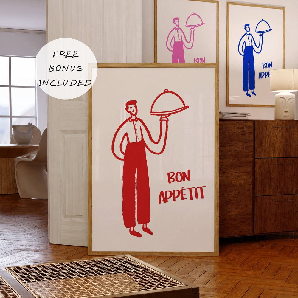 Bon Appã©Tit Poster, Aesthetic Kitchen Wall Art, Maximalist Kitchen Art ...