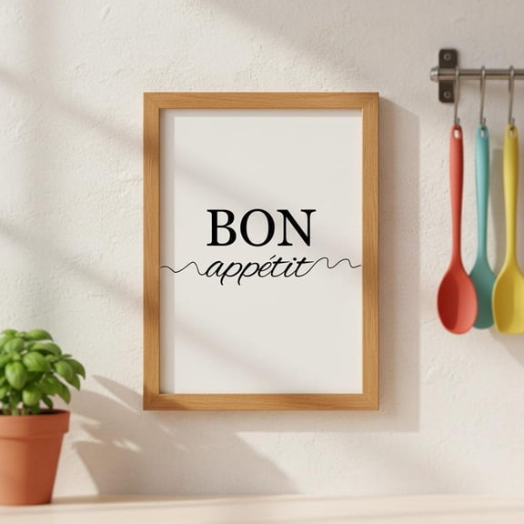 Bon Appétit Wall Art – Minimalist Kitchen & Dining Room Print, Poster, Stretched Canvas Size 16x24