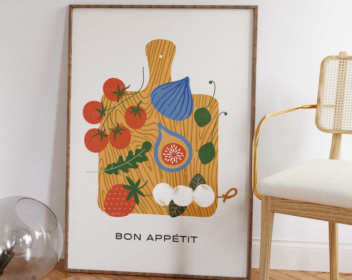 set of 2 bon appetit prints, retro cooking prints,... Bon Appetit Art Print Kitchen Wall Art Kitchen Decor Wall Art Abstract ...