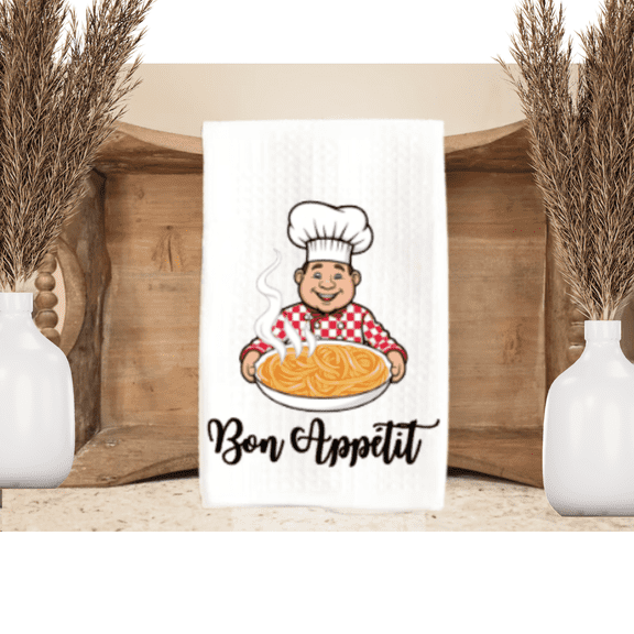 Bon Appetit Chef Noodle Dinner Waffle Weave Kitchen Hand Towel 16x24