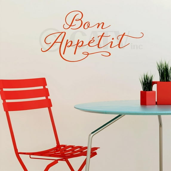 Bon Appetit (Cursive) Vinyl Lettering Wall Decal Sticker (12.5"H x 25"L, Red)