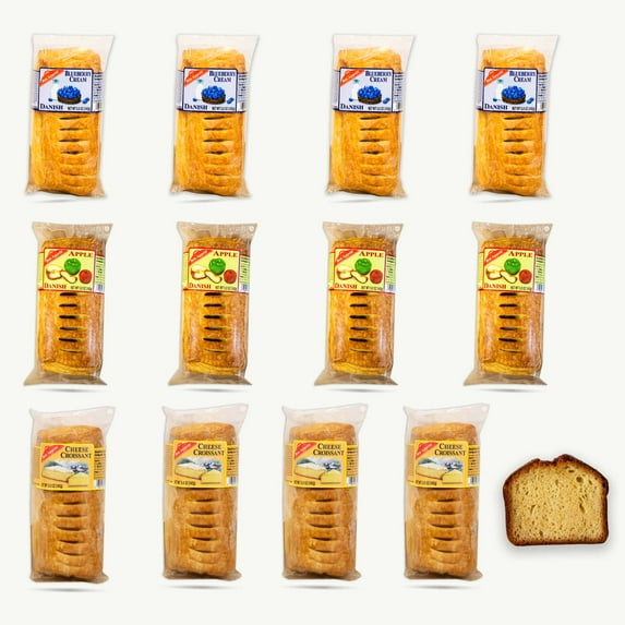 Bon Appetit Danish Variety Pack 5oz - Apple (4pk) - Blueberry Cream (4pk) - Cheese Croissant (4pk) - Gourmet Cream Cheese Pound Cake (5oz) - 13 Items