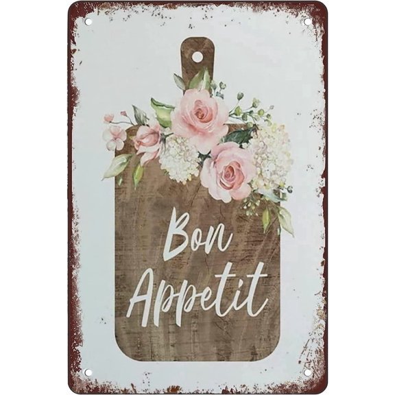 Bon Appetit Funny Novelty Sign Retro Wall Decor for Home Gate Garden Bars Restaurants Cafes Office Store Pubs Club Sign Gift 8x12 Inch Wall Decor Metal Tin Sign