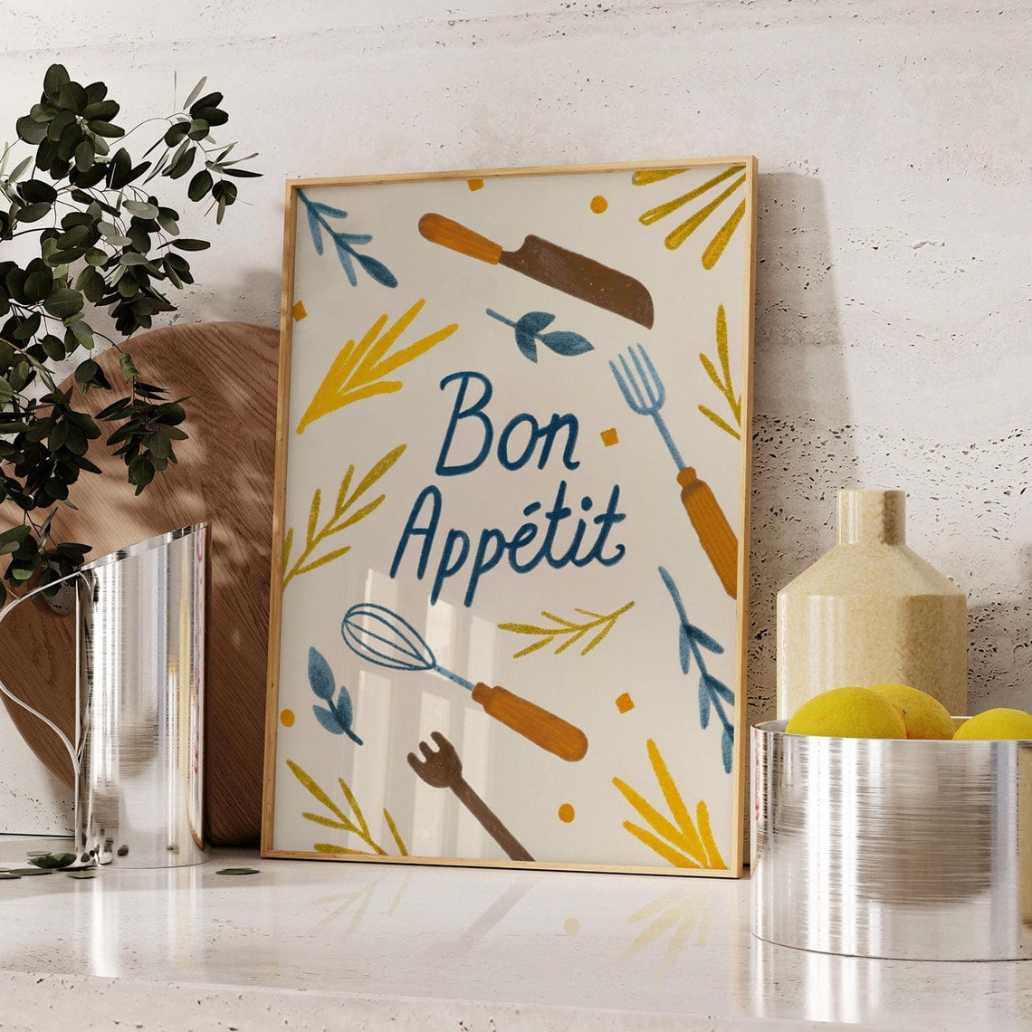 set of 2 bon appetit prints, retro cooking prints,... Bon Appetit Hand Drawn Kitchen Print, Vintage Kitchen Decor, Bar Cart ...