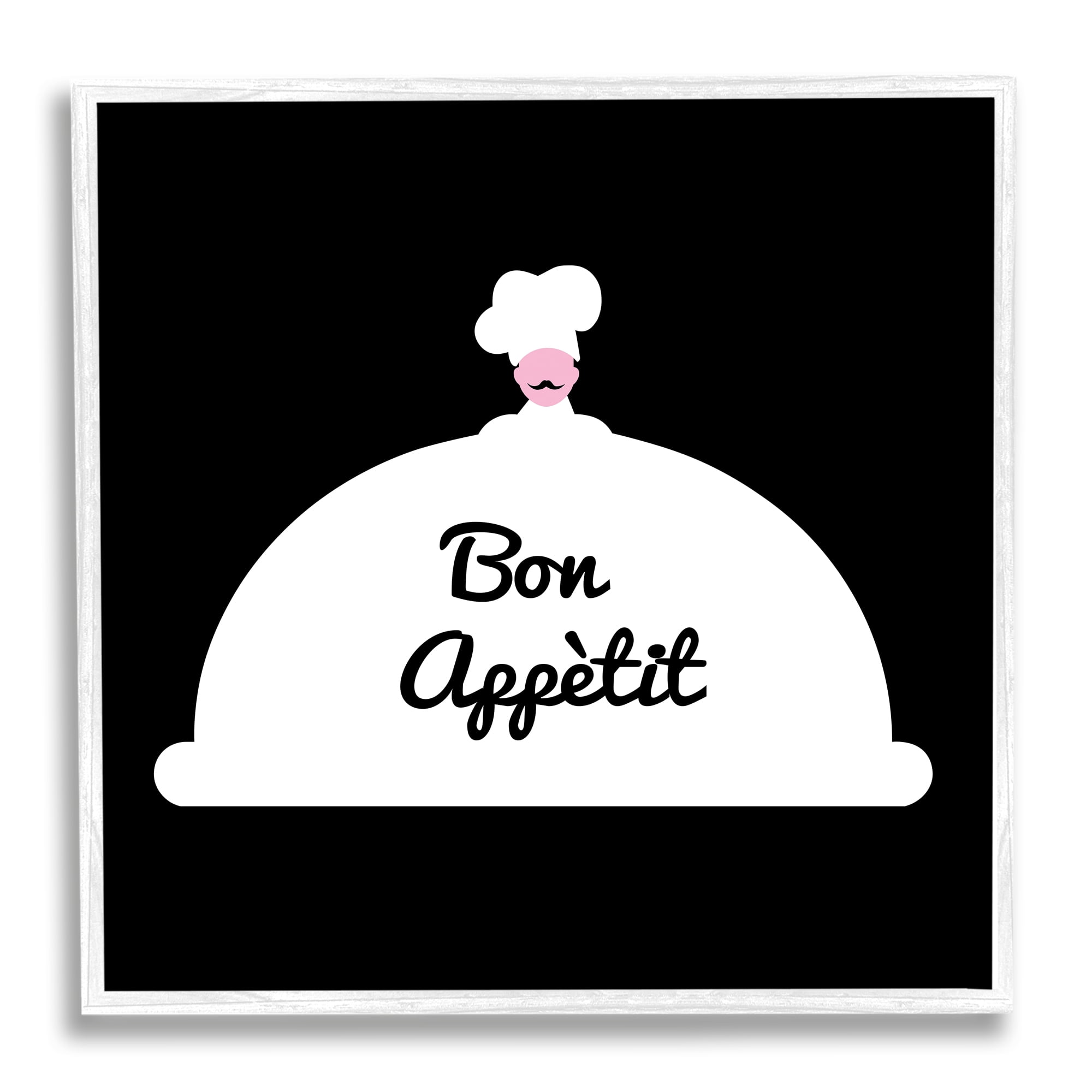 Bon Appetit Phrase Mustache Chef Modern Design Food & Beverage Framed Art Print Wall Art, 17x17