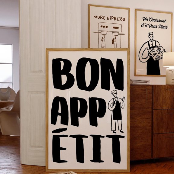 Bon Appetit Poster, Kitchen Wall Art, French Quote Poster, Kitchen Poster, Dining Room Print, Chef Print, Typography Print, Wall Art, Modern Wall Decor, 12x18 UNFRAMED