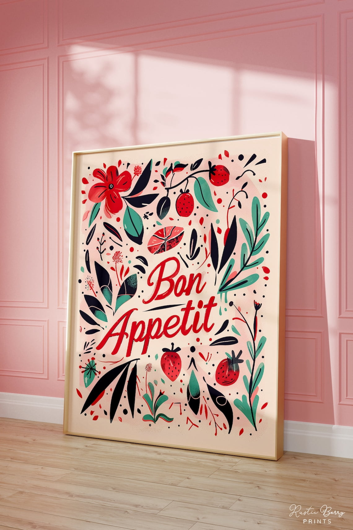 set of 2 bon appetit prints, retro cooking prints,... Bon Appetit Poster Retro Floral Kitchen Wall Art Decor, Stretched ...