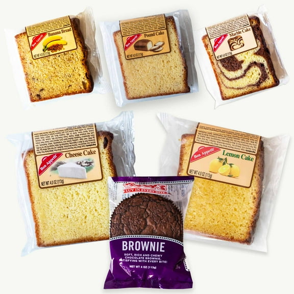 Bon Appetit Pound Cake Variety Pack - Marble, Lemon, Banana Bread, Cheese Cake, Pound Cake - Joey's Brownie 4oz - 6 Items