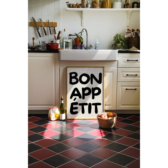 Bon Appetit Print | Kitchen Wall Art, Mid Century Print, French Quote Poster, Minimalistic Kitchen Print, Typography Print, Food Poster, Unframed Paper Poster 8x10in