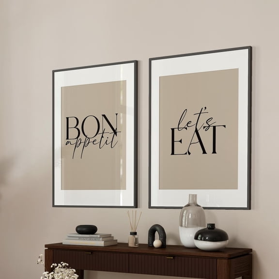 Bon Appetit Print Set: Modern Kitchen Wall Art Home Decor Office Wall Art Set 2