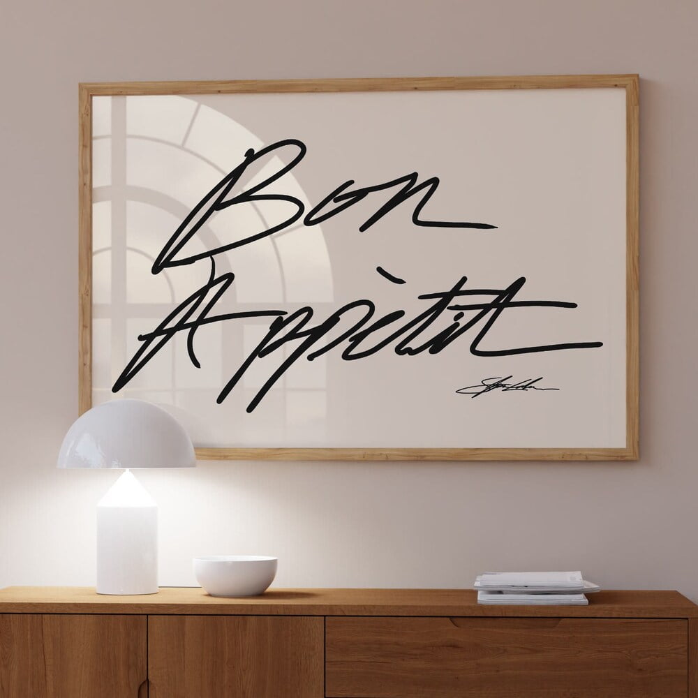 Bon Appetit Script Horizontal Print Mid Century Print Typography Sketch ...