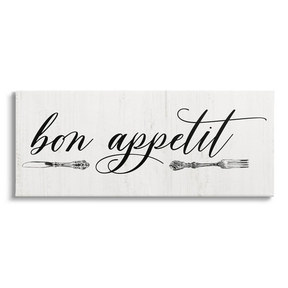Bon Appetit Vintage Cutlery Typography Graphic Art Gallery Wrapped Canvas Print Wall Art