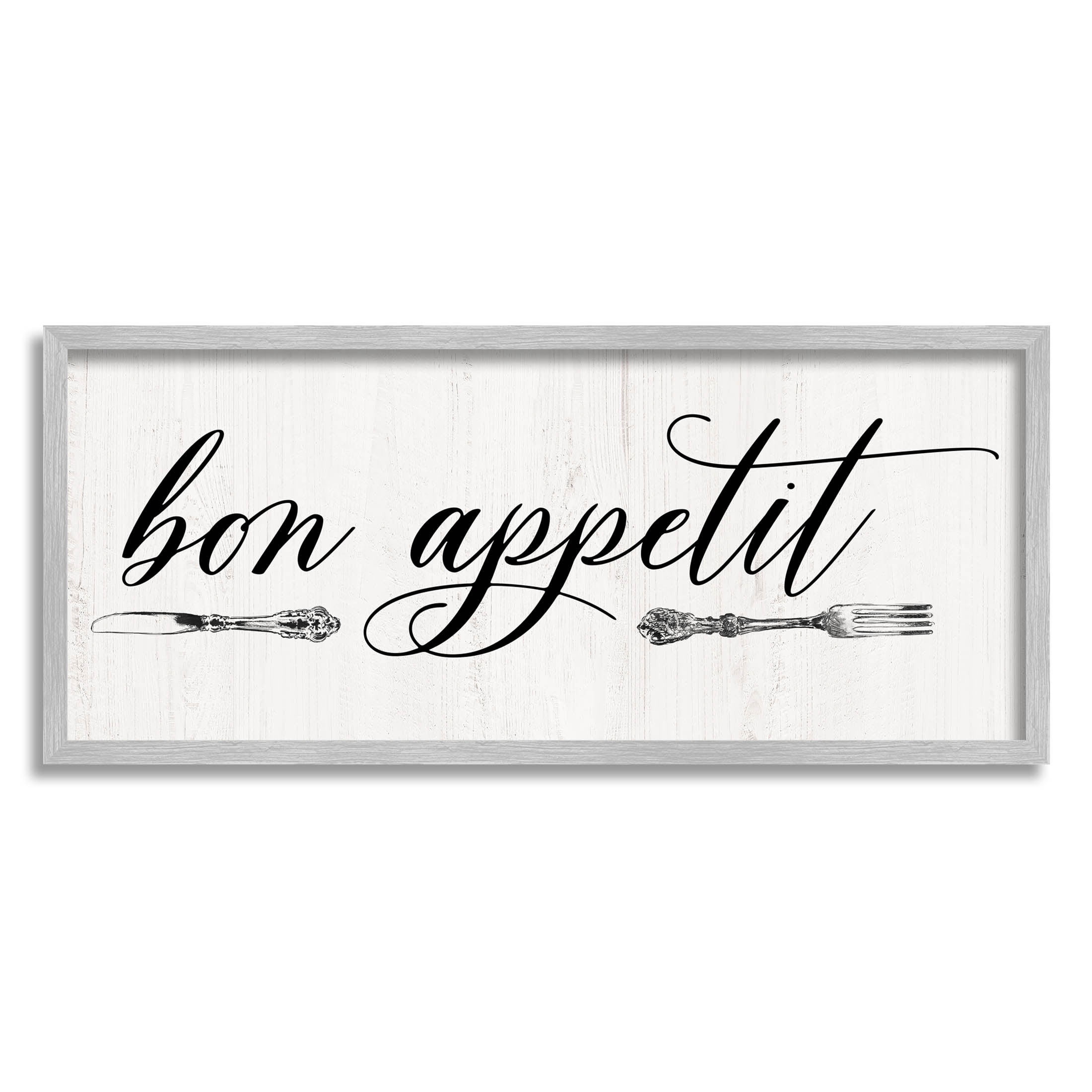 Bon Appetit Vintage Cutlery Typography Graphic Art Gray Framed Art Print Wall Art