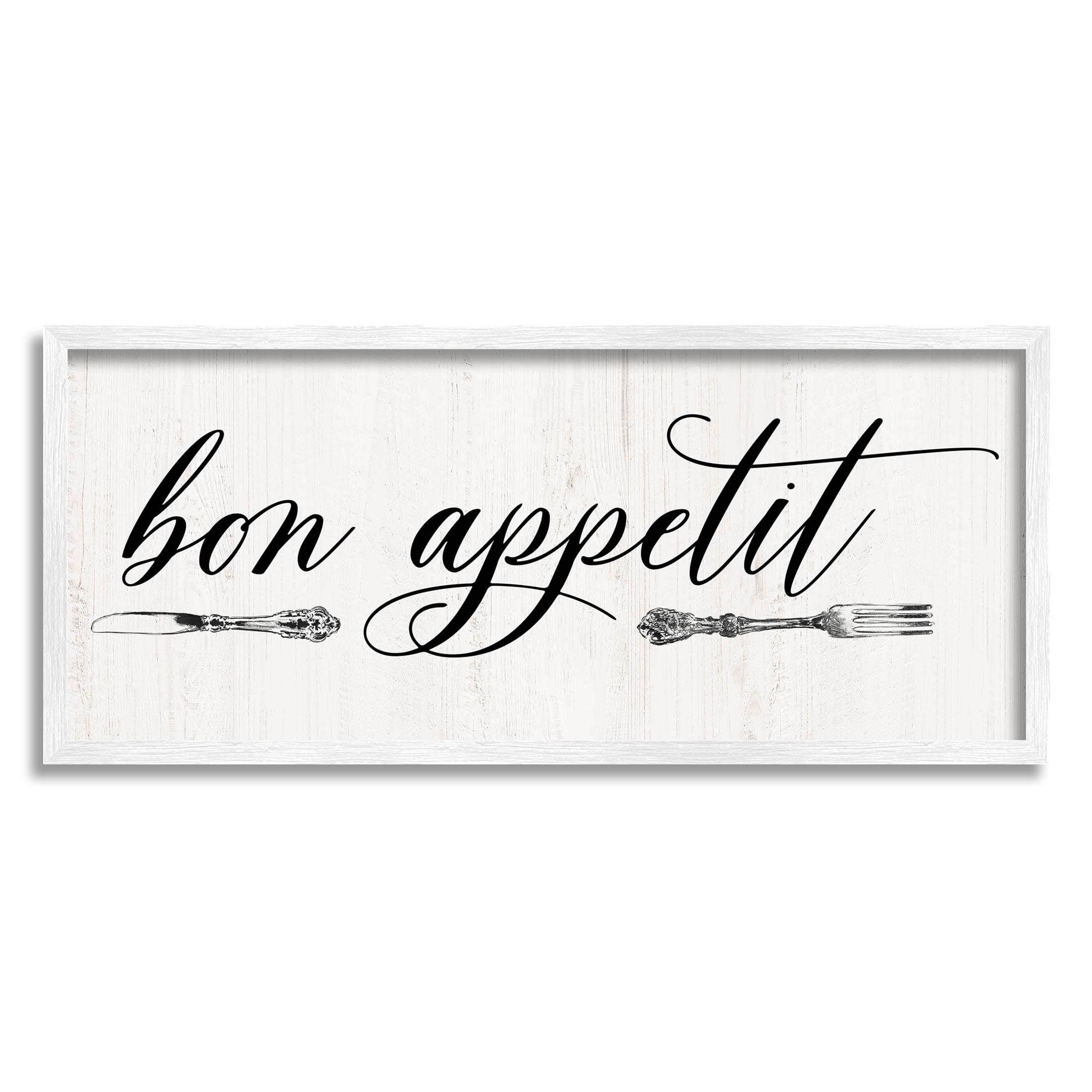 Bon Appetit Vintage Cutlery Typography Graphic Art White Framed Art Print Wall Art
