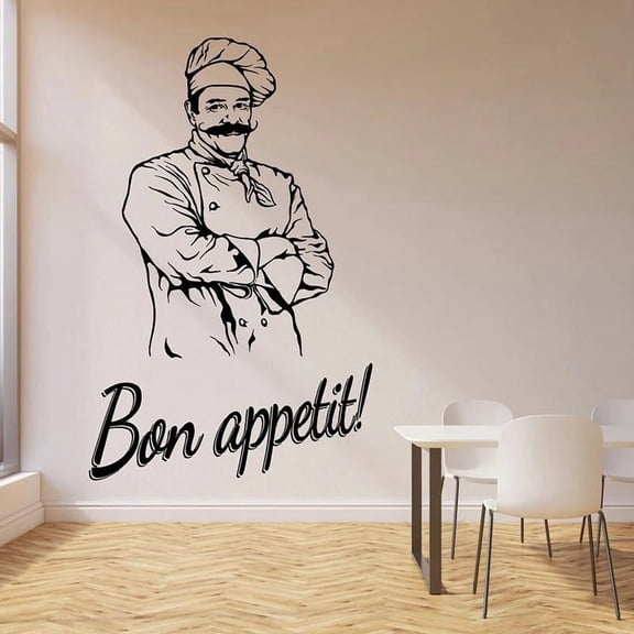 Bon Appetit Wall Decal Cook Chef Pattern Fridge Door Window Vinyl Stickers Kitchen Restaurant Interior Decor Art Wallpaper 57x36cm