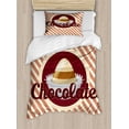 thumbnail image 1 of Bon Appetite Duvet Cover Set Twin Size, Chocolate Typography with Cocoa Candy Parallel Stripes Vintage, Decorative 2 Piece Bedding Set with 1 Pillow Sham, Burnt Sienna Maroon Cream, by Ambesonne, 1 of 3