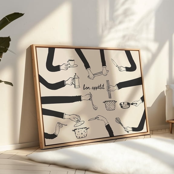 Bon Appetite Food Print, Retro Kitchen Wall Art, Dinner Party Decor, Mid Century Modern Horizontal Cooking Print UNFRAMED