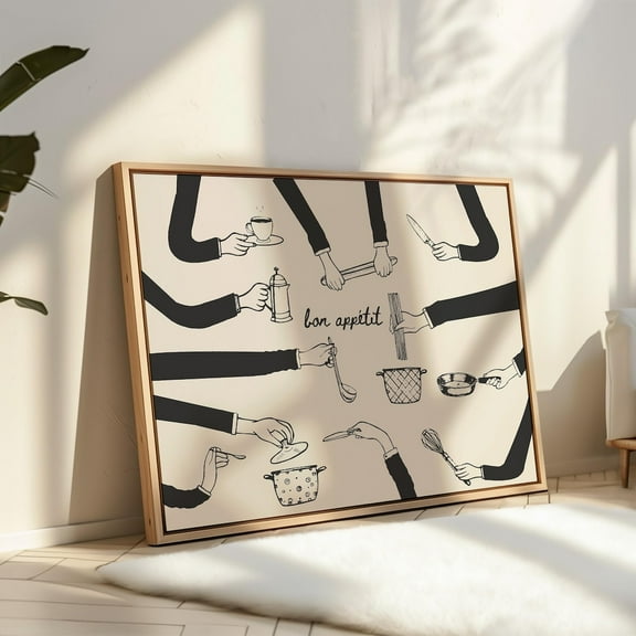 Bon Appetite Food Print, Retro Kitchen Wall Art, Dinner Party Decor, Mid Century Modern Horizontal Cooking Print Wall Art, Modern Wall Decor, 8x12 UNFRAMED