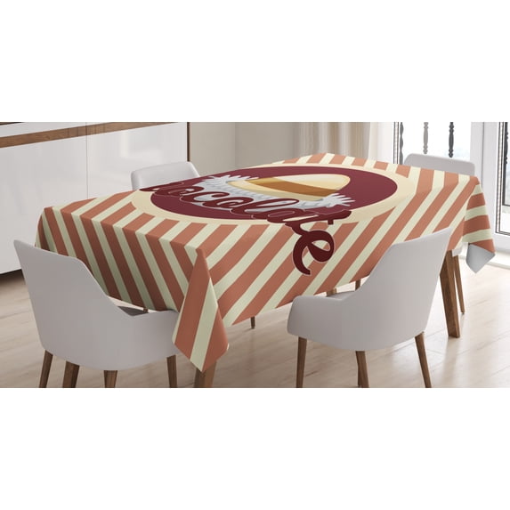 Bon Appetite Tablecloth, Chocolate Typography with Cocoa Candy Parallel Stripes Vintage, Rectangular Table Cover for Dining Room Kitchen, 60 X 90 Inches, Burnt Sienna Maroon Cream, by Ambesonne