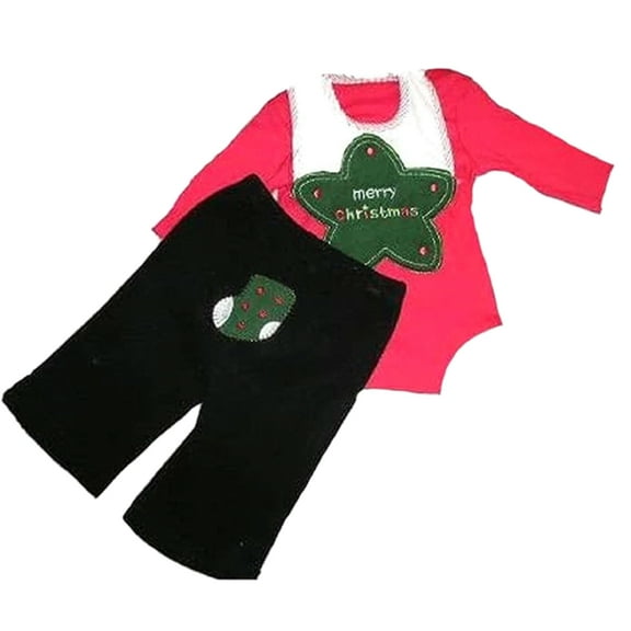 Bon BeBe Infant Baby Girl's 3 Piece "Merry Christmas" Outfit (3-6 Months)