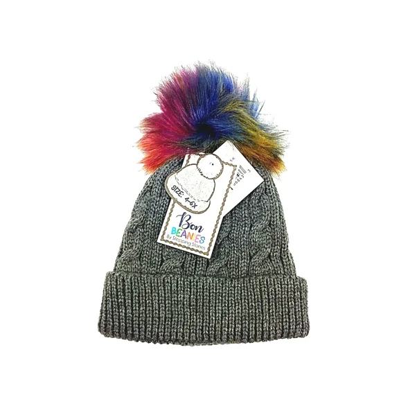 Bon Beanies Girls Gray Hat Fleece Lined Warm Winter Stepping Stones 46X