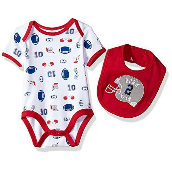 Bon Bebe Baby Boys' 2 Piece S/s Lap Shoulder Bodysuit and Bib Set, Born Wine red, 0-3 Months