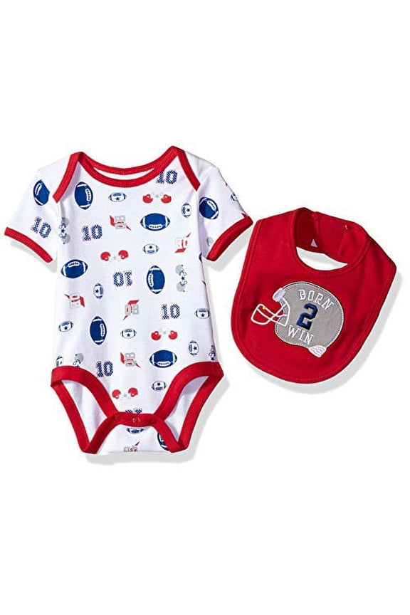 Baby Boys' 2 Piece S/s Lap Shoulder Bodysuit and Bib Set, Born Wine red, 0-3 Months